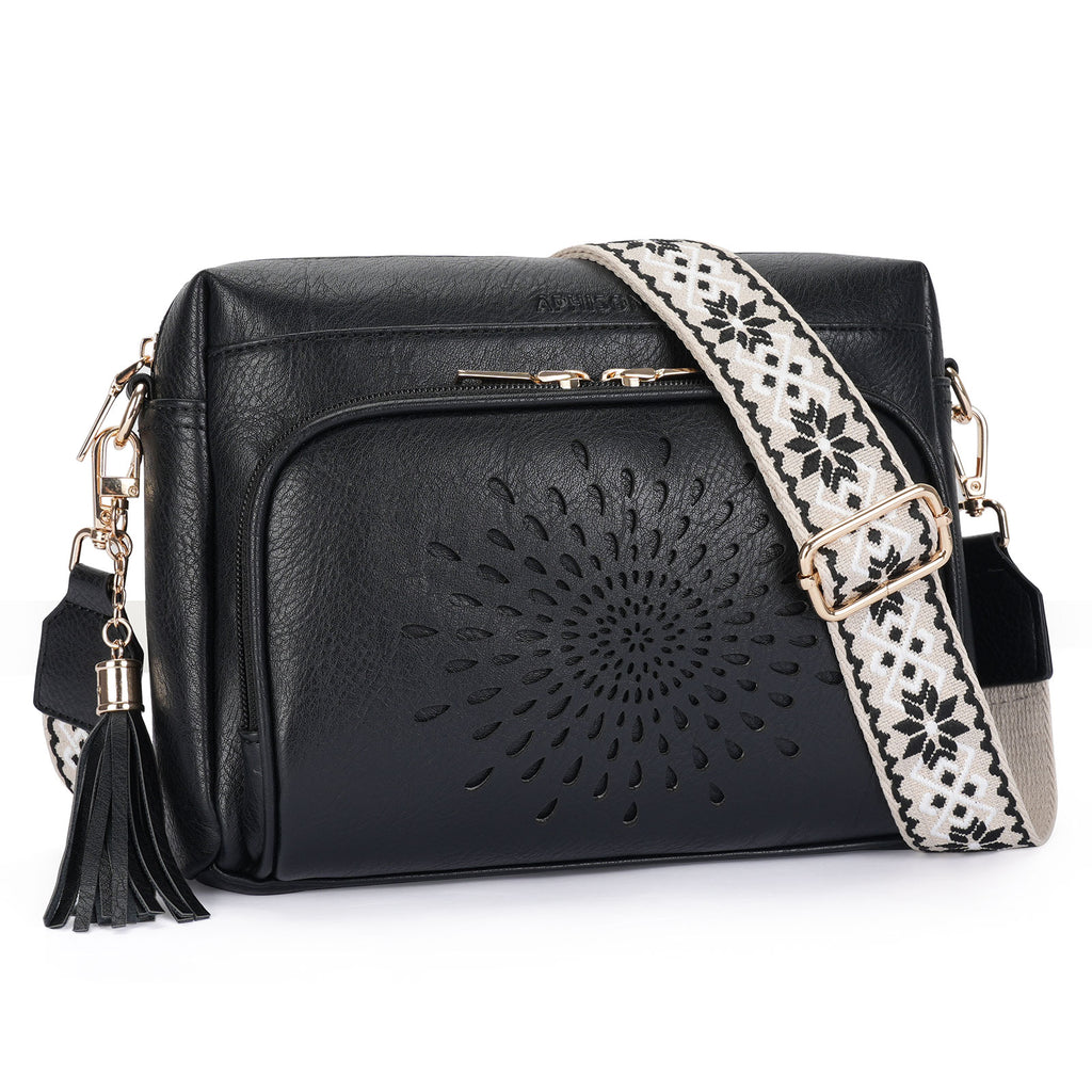 Sunflower Design Crossbody Bags for Women PU Leather Purses Small Shoulder Handbags with Wide Strap（BLACK1）（复制） APHISON