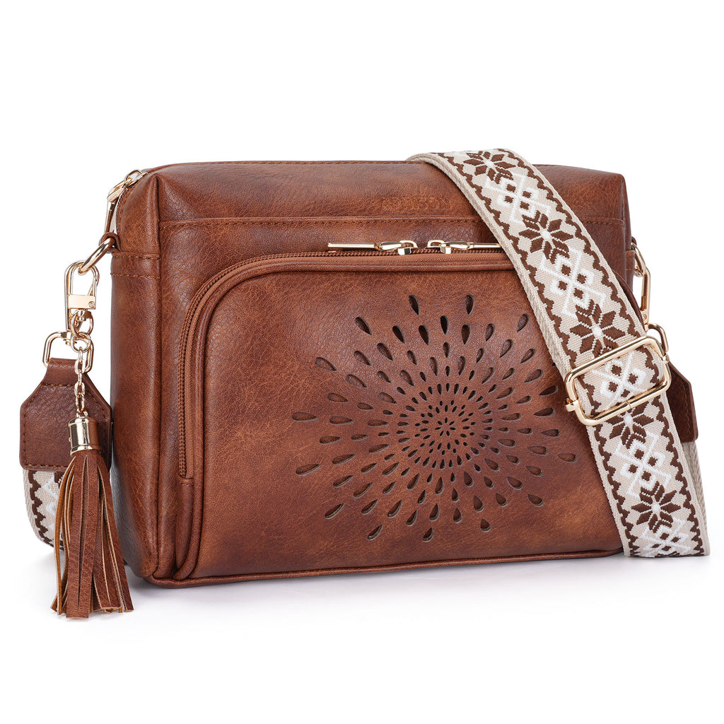 Sunflower Design Crossbody Bags for Women PU Leather Purses Small Shoulder Handbags with Wide Strap（BROWN1）（复制） APHISON