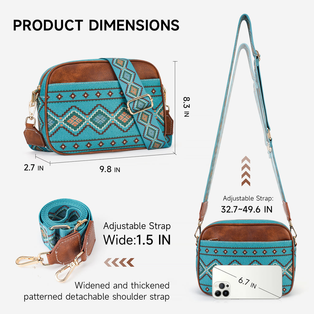 Crossbody Bag Boho Aztec Small Multi Pocket Crossover Purse for Women（GREEN）（复制） APHISON