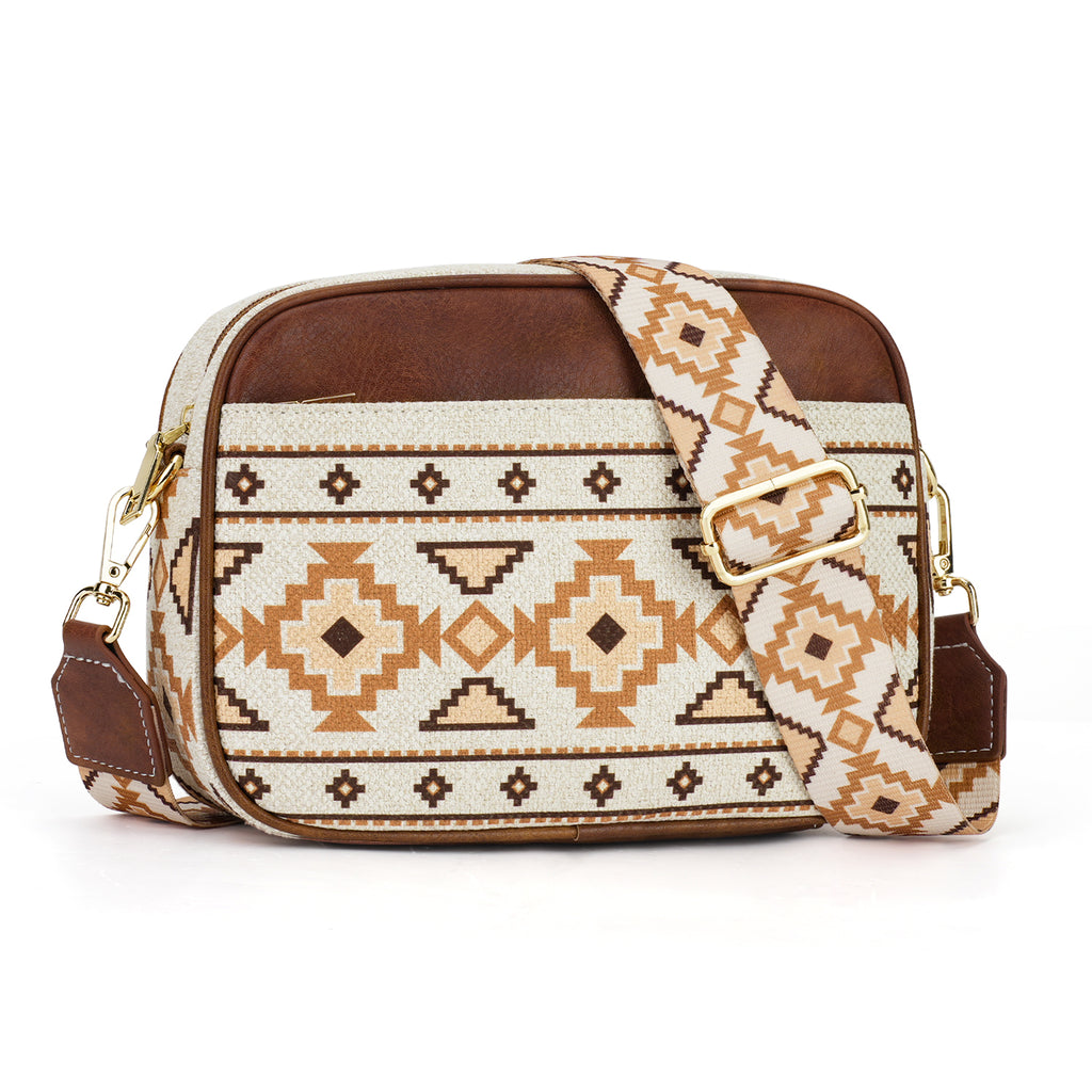 Crossbody Bag Boho Aztec Small Multi Pocket Crossover Purse for Women（WHITE-A） APHISON