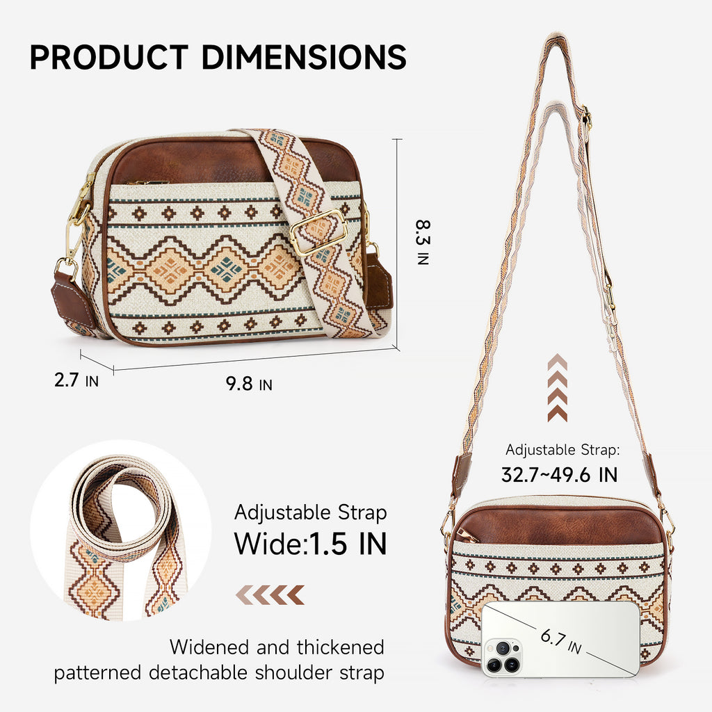 Crossbody Bag Boho Aztec Small Multi Pocket Crossover Purse for Women（WHITE-A）（复制） APHISON