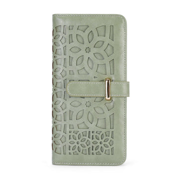 Women's RFID Long Bifold Wallet Ultra Slim Thin PU Leather Card Holder Purse Elegant Clutch Wallet With Zipper Coin Pocket （GREEN）（复制） APHISON