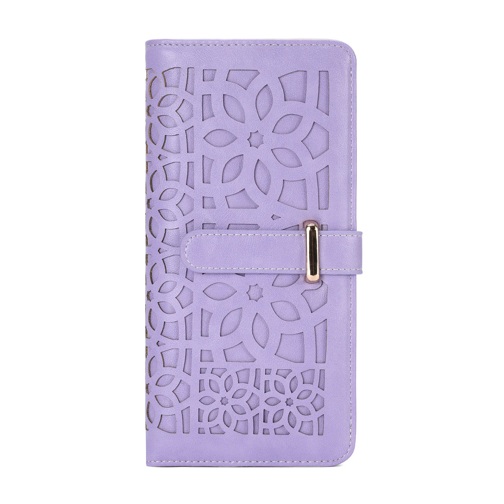 Women's RFID Long Bifold Wallet Ultra Slim Thin PU Leather Card Holder Purse Elegant Clutch Wallet With Zipper Coin Pocket （PURPLE） APHISON