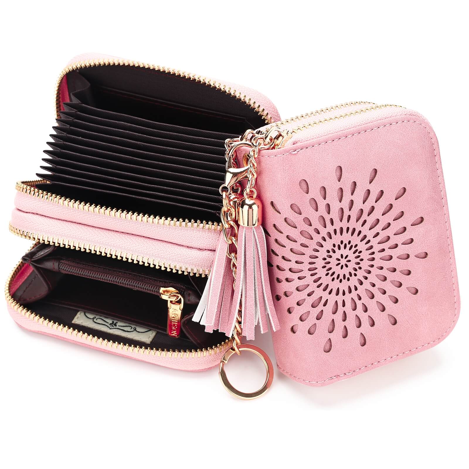 APHISON RFID Credit Card Holder Wallets for Women Leather Zipper Card Case for Ladies Keychain Wallet